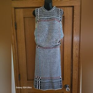 Tory Burch Burgundy' Navy, Blue White Embellished Sheath Midi - Suit Size M